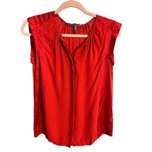 Halston Heritage 100% silk red contrast sleeveless button up shirt small